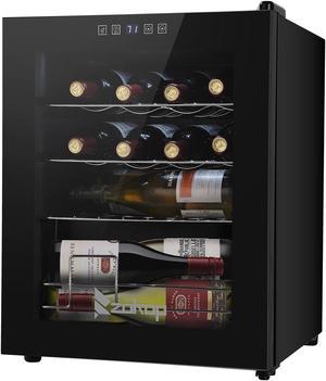 16 Bottle Compressor Wine Cooler Refrigerator w/Lock | Large Freestanding Wine Cellar For Red, White, Champagne or Sparkling Wine |  Digital Temperature Control Fridge Glass Door Black
