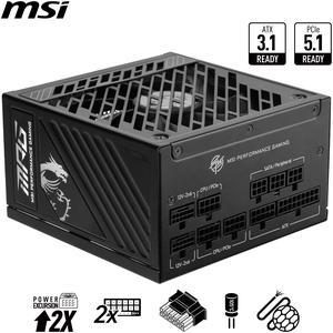 MSI - MPG A1000GS PCIE5, 80+ Gold Full Modular Gaming PSU, Dual 12V-2x6 Cables, 5090 5080 ATX 3.1 & PCIe 5.1 Ready. Embossed Jacket Cables. 1000W Power Supply, 10 Year Warranty