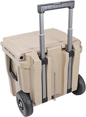 Xspec 45 Quart Towable Roto Molded Ice Chest Outdoor Cooler with Wheels, Sand
