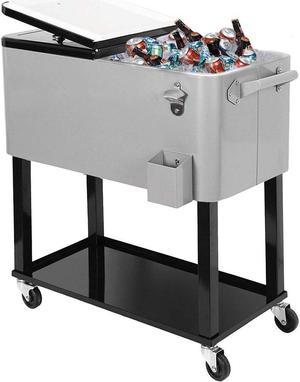 Grey 80 Qt Quart Rolling Cooler Ice Chest Beverage Bar for Patio Outdoor Party