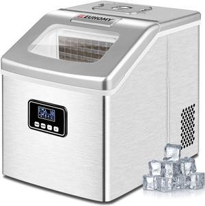 EUHOMY Ice Maker Machine Countertop, 40Lbs/24H Portable Compact Ice Cube Maker, With Ice Scoop & Basket, Perfect for Home/Kitchen/Office/Bar (Sliver)