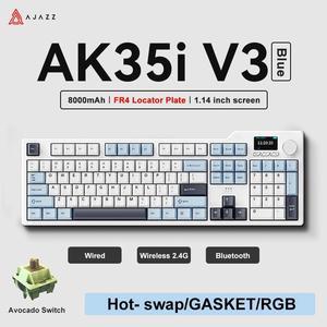 Ajazz AK35I V3 Tri-mode Wired Bluetooth Wireless Gaming Keyboard Gasket Structure Full Key Hot Swap 104 Keys Customized Keyboard  Black Gray Yellow Blue / White