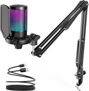 FIFINE Gaming PC USB Microphone, Podcast Condenser Mic with Boom Arm, Pop Filter, Mute Button for Streaming, Twitch, Online Chat, RGB Computer Mic for PS4/5 PC Gamer Youtuber-AmpliGame A6T