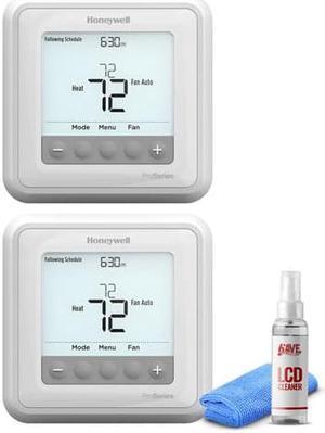 2-Pack Honeywell TH6210U2001/U T6 Pro Programmable Thermostat + LCD Cleaner Bundle